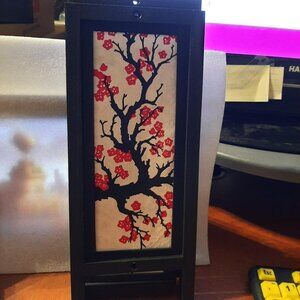 NEWBOX RED BERRY Thailand Lanna Lamp11"Handmade Cherry Blossom Asian Table Light